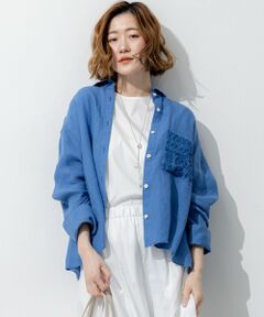 L size ONWARD(大きいサイズ) / エルサイズオンワード シャツ・ブラウス | LIBECOリネン ポケット刺繍 クロップドシャツ