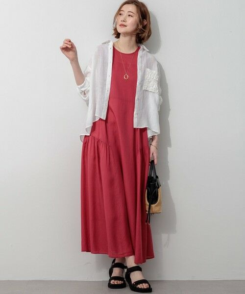 L size ONWARD(大きいサイズ) / エルサイズオンワード シャツ・ブラウス | LIBECOリネン ポケット刺繍 クロップドシャツ | 詳細2