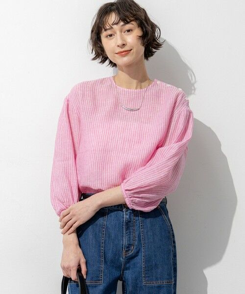 L size ONWARD(大きいサイズ) / エルサイズオンワード シャツ・ブラウス | LIBECOリネン ボリュームスリーブ ブラウス（ピンク系）