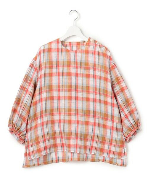L size ONWARD(大きいサイズ) / エルサイズオンワード シャツ・ブラウス | LIBECOリネン チェック ボリュームスリーブ ブラウス | 詳細4