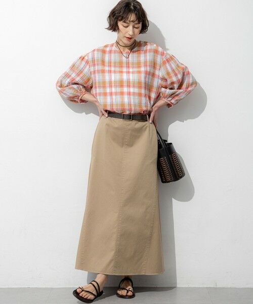 L size ONWARD(大きいサイズ) / エルサイズオンワード シャツ・ブラウス | LIBECOリネン チェック ボリュームスリーブ ブラウス | 詳細3