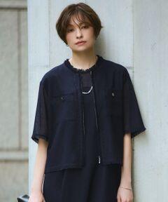 L size ONWARD(大きいサイズ) / エルサイズオンワード ノーカラージャケット | サマーレノクロス ハーフスリーブジャケット