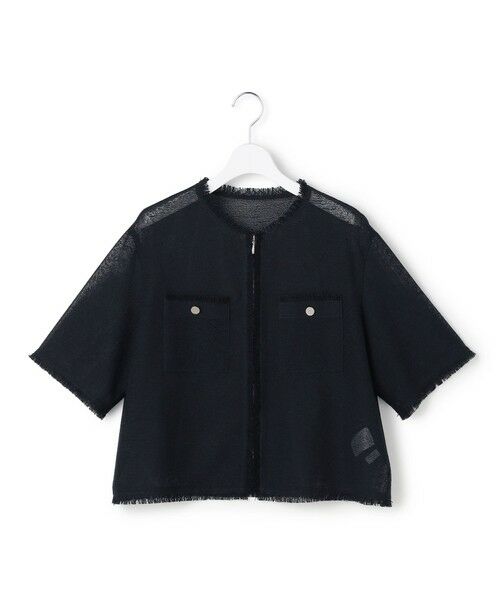 L size ONWARD(大きいサイズ) / エルサイズオンワード ノーカラージャケット | サマーレノクロス ハーフスリーブジャケット | 詳細9