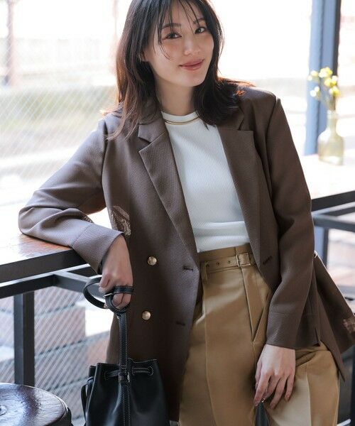 L size ONWARD(大きいサイズ) / エルサイズオンワード テーラードジャケット | シアーメッシュ ダブルジャケット（モカグレー）