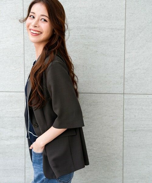 L size ONWARD(大きいサイズ) / エルサイズオンワード テーラードジャケット | アーバンクールタッチ 半袖 ジャケット | 詳細1