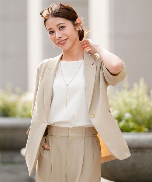 L size ONWARD(大きいサイズ) / エルサイズオンワード テーラードジャケット | アーバンクールタッチ 半袖 ジャケット（ライトベージュ）