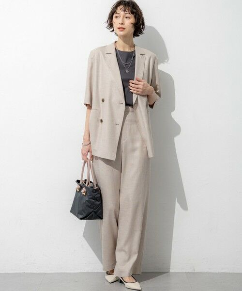 L size ONWARD(大きいサイズ) / エルサイズオンワード その他アウター | リネンライクグロッシー ハーフスリーブ ダブル ジャケット | 詳細4