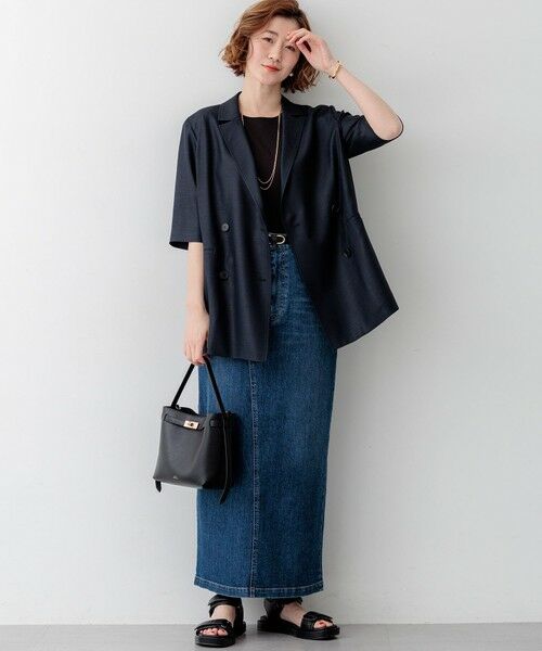 L size ONWARD(大きいサイズ) / エルサイズオンワード その他アウター | リネンライクグロッシー ハーフスリーブ ダブル ジャケット | 詳細15