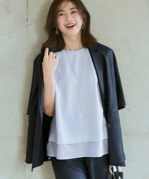 L size ONWARD(大きいサイズ) / エルサイズオンワード その他アウター | リネンライクグロッシー ハーフスリーブ ダブル ジャケット（ネイビー系）