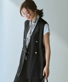 L size ONWARD(大きいサイズ) / エルサイズオンワード その他アウター | ライトシアーマットクロス ノーカラー ジレ