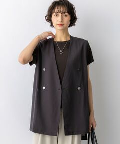 L size ONWARD(大きいサイズ) / エルサイズオンワード その他アウター | ライトシアーマットクロス ノーカラー ジレ