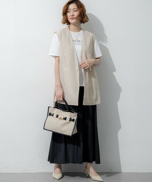 L size ONWARD(大きいサイズ) / エルサイズオンワード その他アウター | ライトシアーマットクロス ノーカラー ジレ | 詳細4