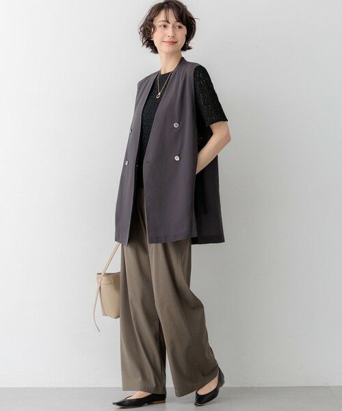 L size ONWARD(大きいサイズ) / エルサイズオンワード その他アウター | ライトシアーマットクロス ノーカラー ジレ | 詳細18