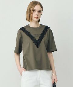 L size ONWARD(大きいサイズ) / エルサイズオンワード カットソー | レースコンビ ロゴTシャツ