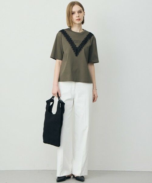 L size ONWARD(大きいサイズ) / エルサイズオンワード カットソー | レースコンビ ロゴTシャツ | 詳細11