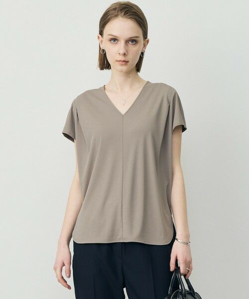 L size ONWARD(大きいサイズ) / エルサイズオンワード カットソー | スパンプラチナム Vネックカットソー（スティールカーキ）