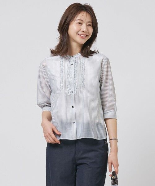 L size ONWARD(大きいサイズ) / エルサイズオンワード カットソー | シアーピンストライプ カットソー（オフベース系）