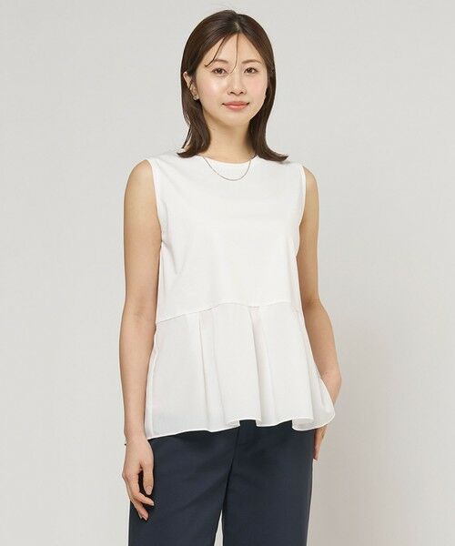 L size ONWARD(大きいサイズ) / エルサイズオンワード タンクトップ | コットンスムース レイヤードフレア カットソー（ホワイト系）