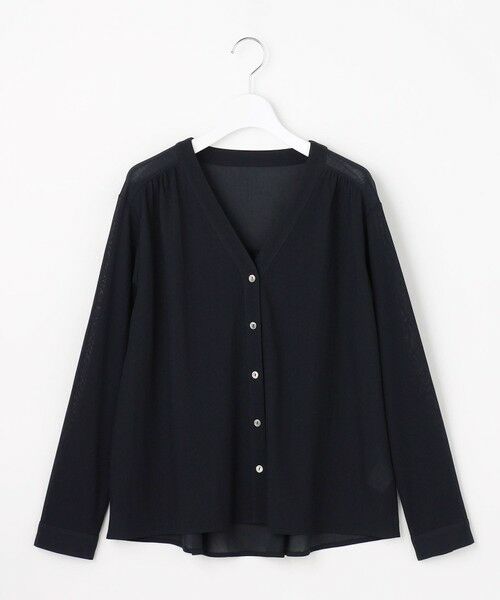 L size ONWARD(大きいサイズ) / エルサイズオンワード カーディガン・ボレロ | 【冷房対策に】シアードライトリコット Vネック カーディガン（ネイビー系）