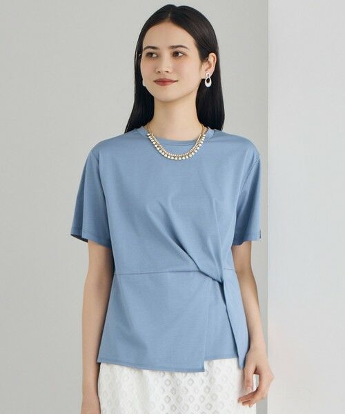 L size ONWARD(大きいサイズ) / エルサイズオンワード カットソー | ツイストディテール Tシャツ（ブルーグレー）