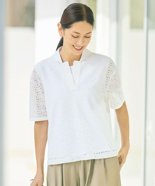 L size ONWARD(大きいサイズ) / エルサイズオンワード カットソー | 【カタログ掲載】ラッセルレースジャージー トップス（オフ）