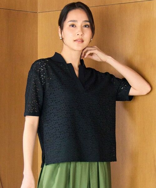 L size ONWARD(大きいサイズ) / エルサイズオンワード カットソー | 【カタログ掲載】ラッセルレースジャージー トップス（ブラック）