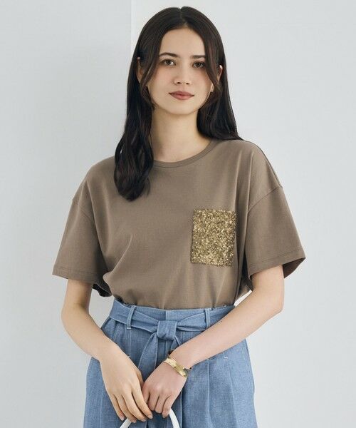 L size ONWARD(大きいサイズ) / エルサイズオンワード カットソー | スパングルポケットＴシャツ（ブラウン）