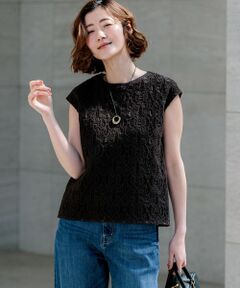 L size ONWARD(大きいサイズ) / エルサイズオンワード カットソー | 【先行予約】コードエンブロイダリージャージー フレンチスリーブ カットソー