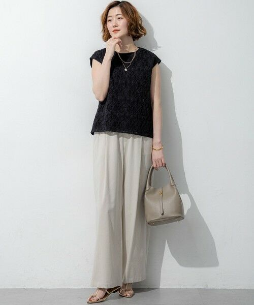 L size ONWARD(大きいサイズ) / エルサイズオンワード カットソー | 【先行予約】コードエンブロイダリージャージー フレンチスリーブ カットソー | 詳細1