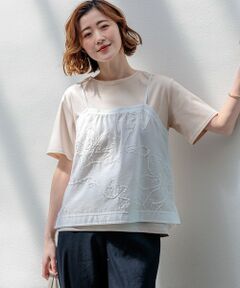 L size ONWARD(大きいサイズ) / エルサイズオンワード カットソー | シアーエンブロイダリー キャミソール コンビ Tシャツ