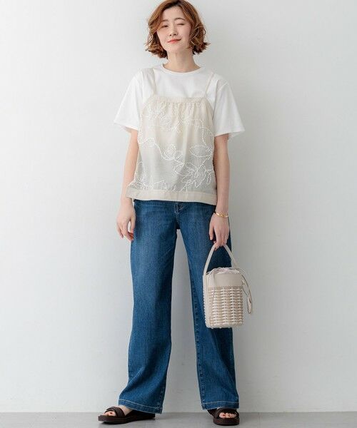 L size ONWARD(大きいサイズ) / エルサイズオンワード カットソー | シアーエンブロイダリー キャミソール コンビ Tシャツ | 詳細2