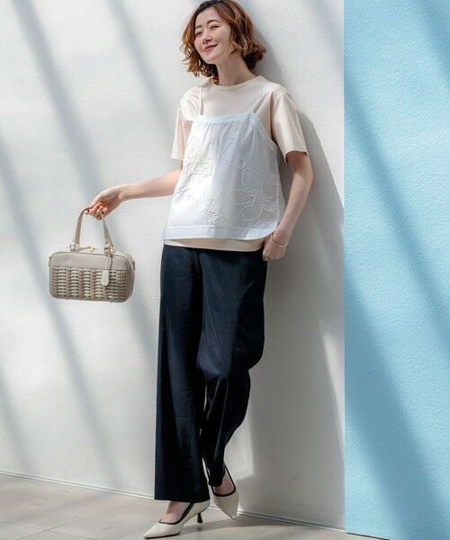 L size ONWARD(大きいサイズ) / エルサイズオンワード カットソー | シアーエンブロイダリー キャミソール コンビ Tシャツ | 詳細7