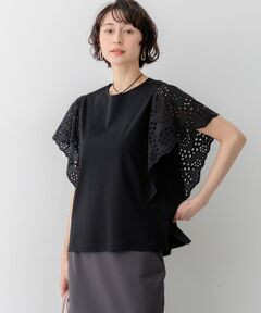 L size ONWARD(大きいサイズ) / エルサイズオンワード カットソー | カットワークエンブロイダリー デザインスリーブ トップス