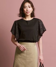 L size ONWARD(大きいサイズ) / エルサイズオンワード カットソー | カットワークエンブロイダリー デザインスリーブ トップス