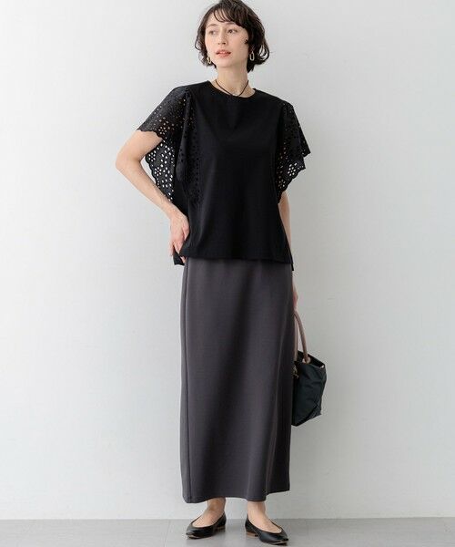 L size ONWARD(大きいサイズ) / エルサイズオンワード カットソー | カットワークエンブロイダリー デザインスリーブ トップス | 詳細6