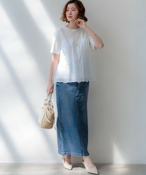 L size ONWARD(大きいサイズ) / エルサイズオンワード カットソー | 【一部予約】カットワークエンブロイダリー スカラップヘム トップス | 詳細1