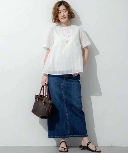 L size ONWARD(大きいサイズ) / エルサイズオンワード シャツ・ブラウス | シアーチェックレイヤード フレア Tブラウス | 詳細2