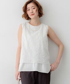 L size ONWARD(大きいサイズ) / エルサイズオンワード シャツ・ブラウス | シアーチェックレイヤード スリーブレス Tブラウス