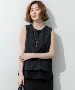 L size ONWARD(大きいサイズ) / エルサイズオンワード シャツ・ブラウス | シアーチェックレイヤード スリーブレス Tブラウス