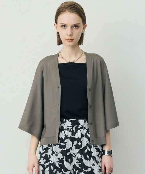 L size ONWARD(大きいサイズ) / エルサイズオンワード カーディガン・ボレロ | フライスリーブ Vネックカーディガン（スティールカーキ）