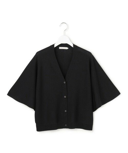 L size ONWARD(大きいサイズ) / エルサイズオンワード カーディガン・ボレロ | フライスリーブ Vネックカーディガン（ブラック）