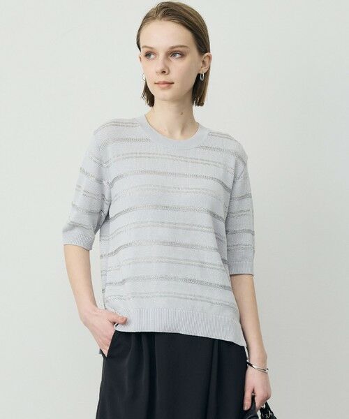 L size ONWARD(大きいサイズ) / エルサイズオンワード ニット・セーター | ルレックスパターン ニットプルオーバー（シルバー）