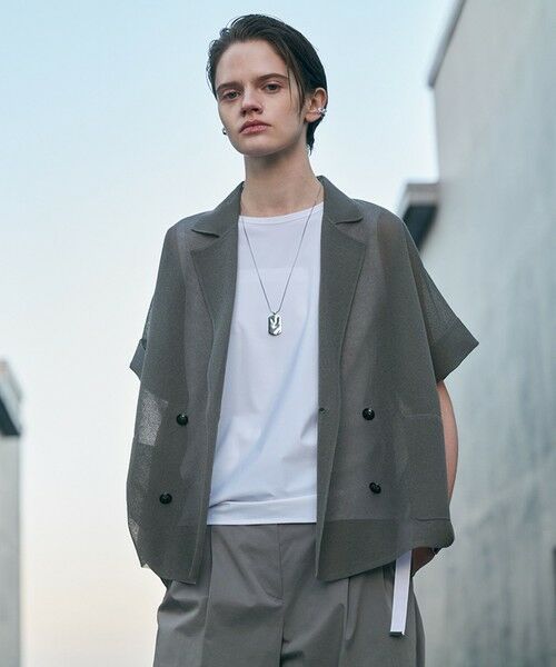 L size ONWARD(大きいサイズ) / エルサイズオンワード その他アウター | 【30th ANNIVERSARY】シアーライトリュクス ニットジャケット（スティールカーキ）