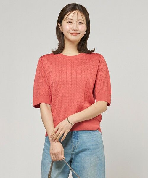 L size ONWARD(大きいサイズ) / エルサイズオンワード ニット・セーター | Vis/Peスパーク クルーネック プルオーバー（ブラッドオレンジ系）
