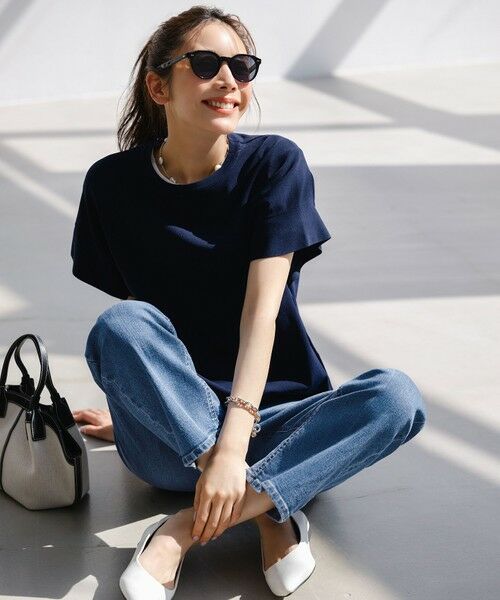 L size ONWARD(大きいサイズ) / エルサイズオンワード ニット・セーター | 【アイスタッチ】フレンチスリーブ ニット（ネイビー）