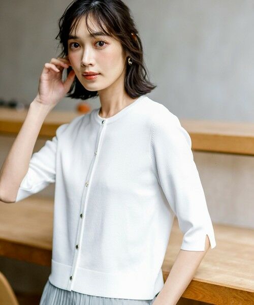 L size ONWARD(大きいサイズ) / エルサイズオンワード カーディガン・ボレロ | 【アイスタッチ】ハーフスリーブ カーディガン（オフ）