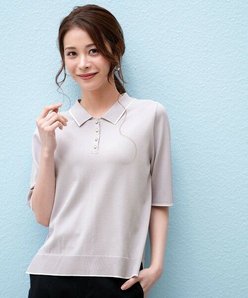 L size ONWARD(大きいサイズ) / エルサイズオンワード ニット・セーター | 【アイスタッチ】ポロ ニット（ライトグレー×オフ）