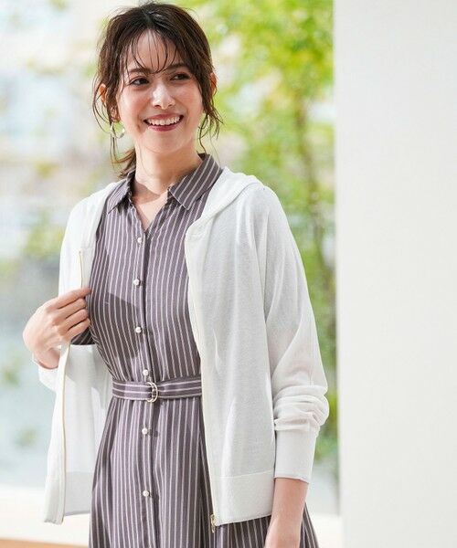 L size ONWARD(大きいサイズ) / エルサイズオンワード カーディガン・ボレロ | エアリー ニットフーディー（オフ）