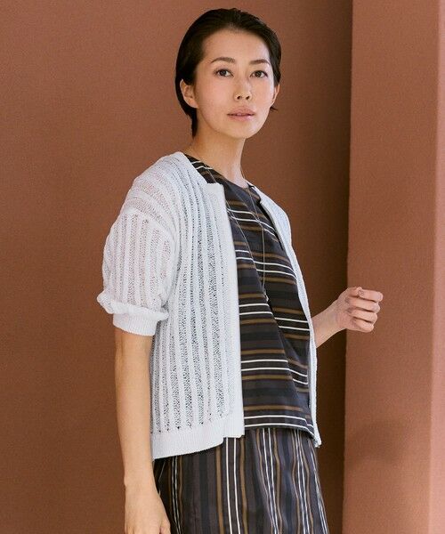 L size ONWARD(大きいサイズ) / エルサイズオンワード ニット・セーター | 【カタログ掲載】ストライプパターンジップ ニット（オフホワイト）