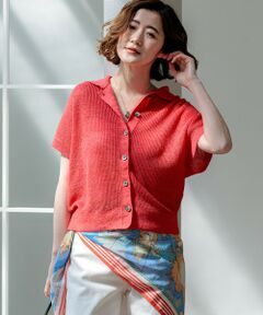 L size ONWARD(大きいサイズ) / エルサイズオンワード ニット・セーター | ピュアリネン ハーフスリーブ ポロニット